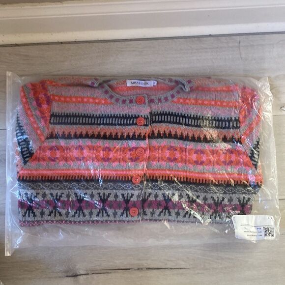 Misslook Multi Colored Button Down Cardigan XL NWT in packaging - Picture 2 of 4